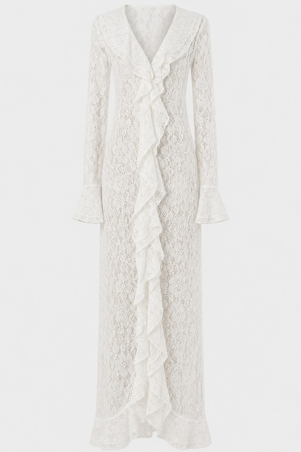 Lace Maxi Dress With Ruffle Trim - 1