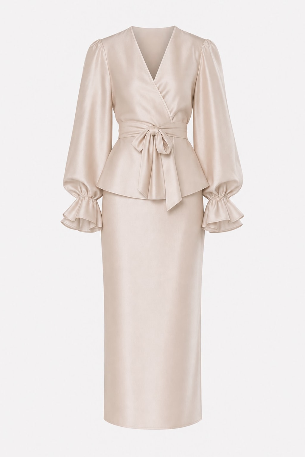 Tulle Kimono Top and Satin Slip Midi Dress Set - 1