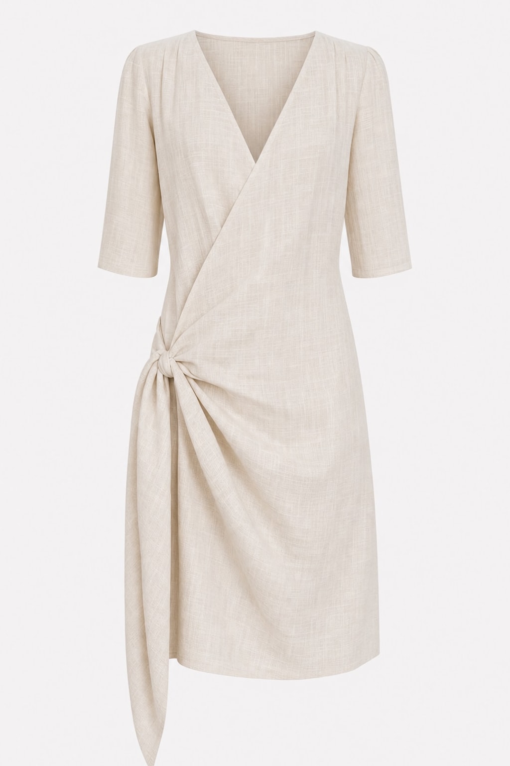 Cotton Linen Blend Knotted Wrap Mini Dress - 1