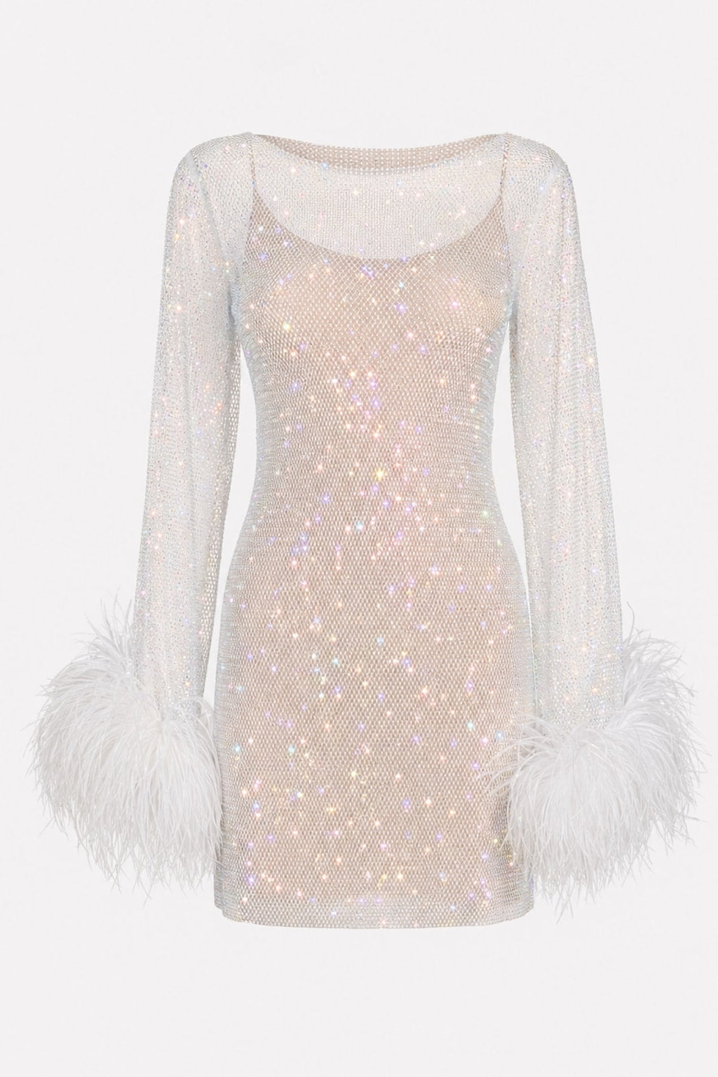 Effortless Polyester Feather Sleeve Rhinestone Mini Dress - 1