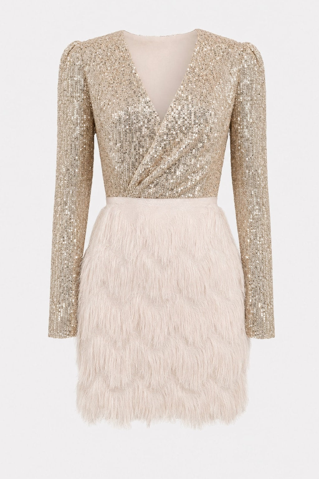 Sequin Long Sleeve Tiered Fringe Mini Dress - 1