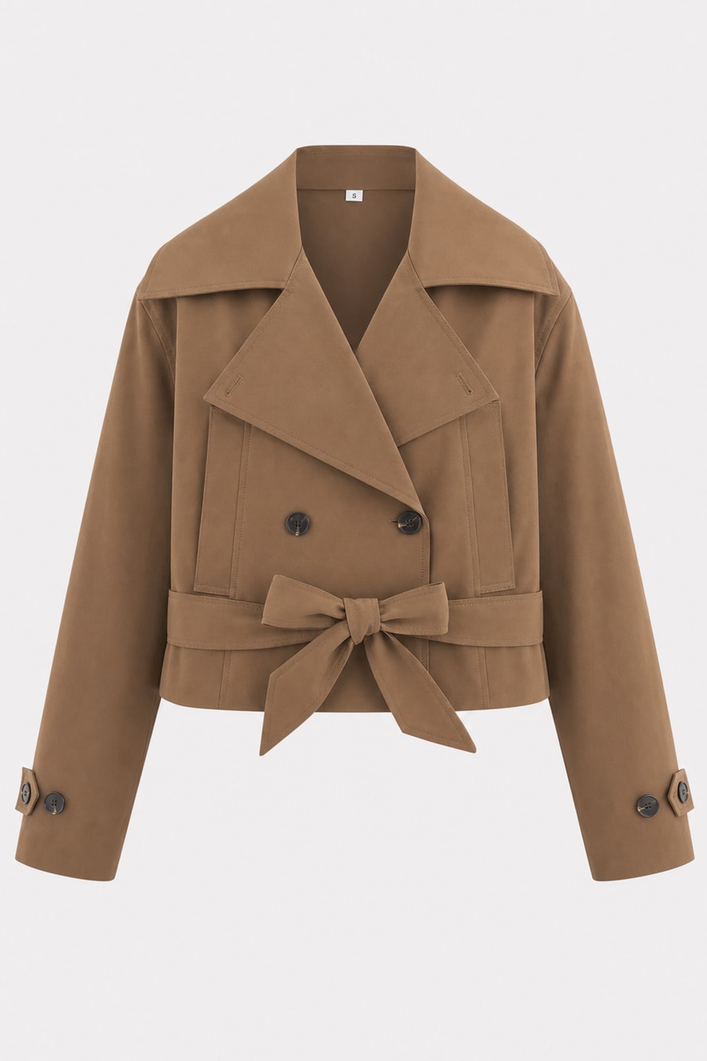 Cropped Trench Jacket With Belted Notch Collar - 1