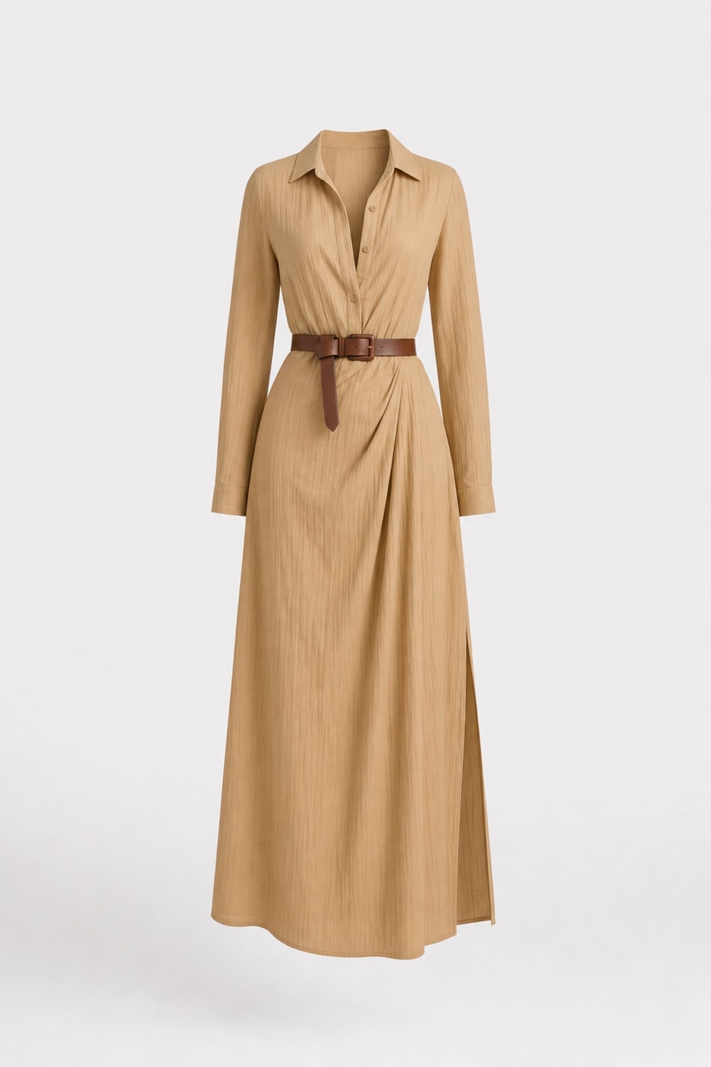 Cotton Collared Maxi Dress With Side Slit - 1