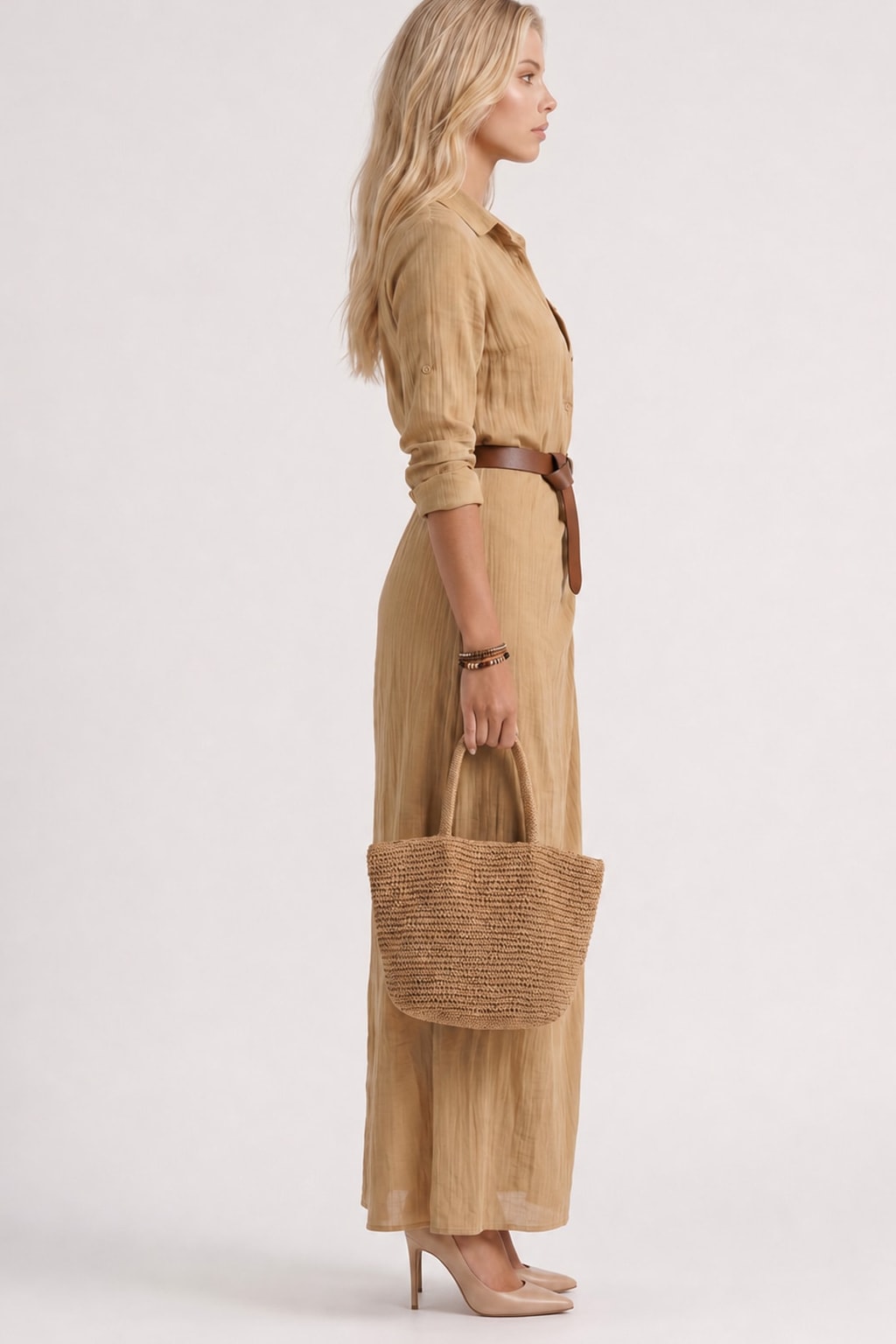 Cotton Collared Maxi Dress With Side Slit - 4