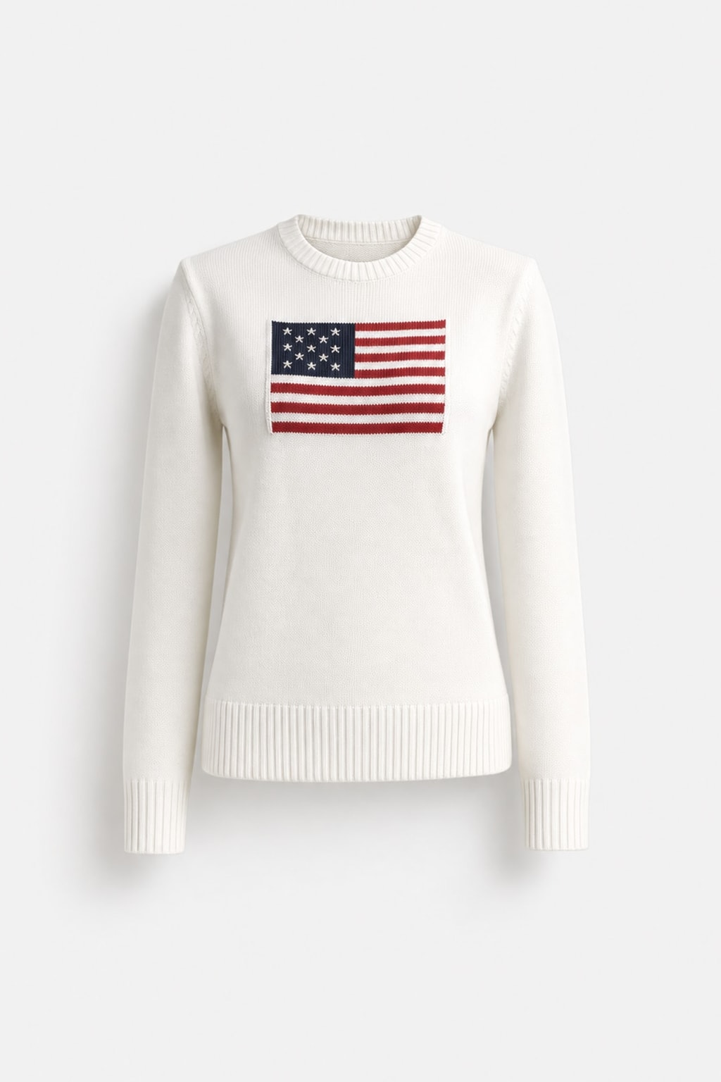 Knit Crew Neck Sweater with Flag Graphic - 1