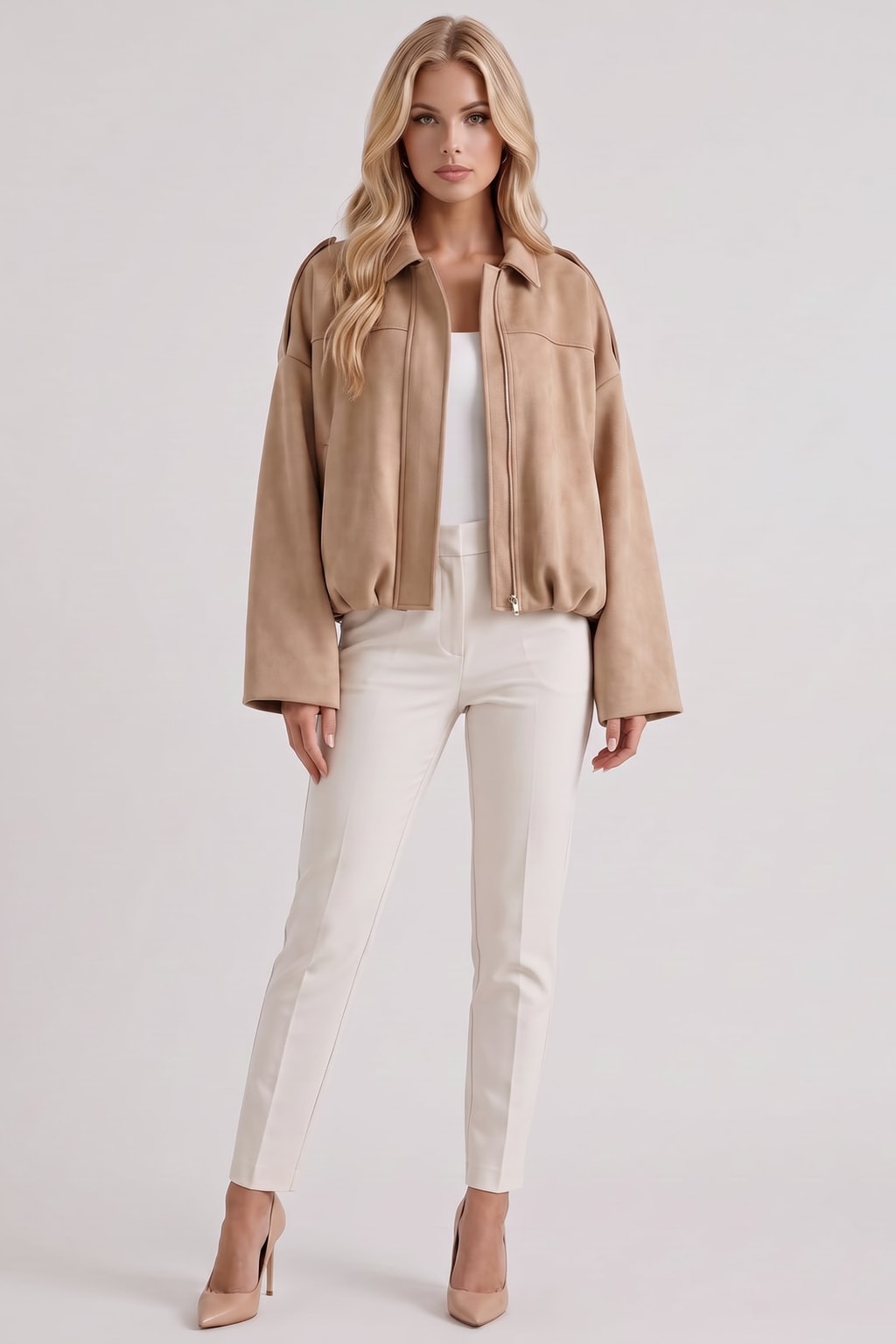 Suede Bomber Jacket with Point Collar - 2