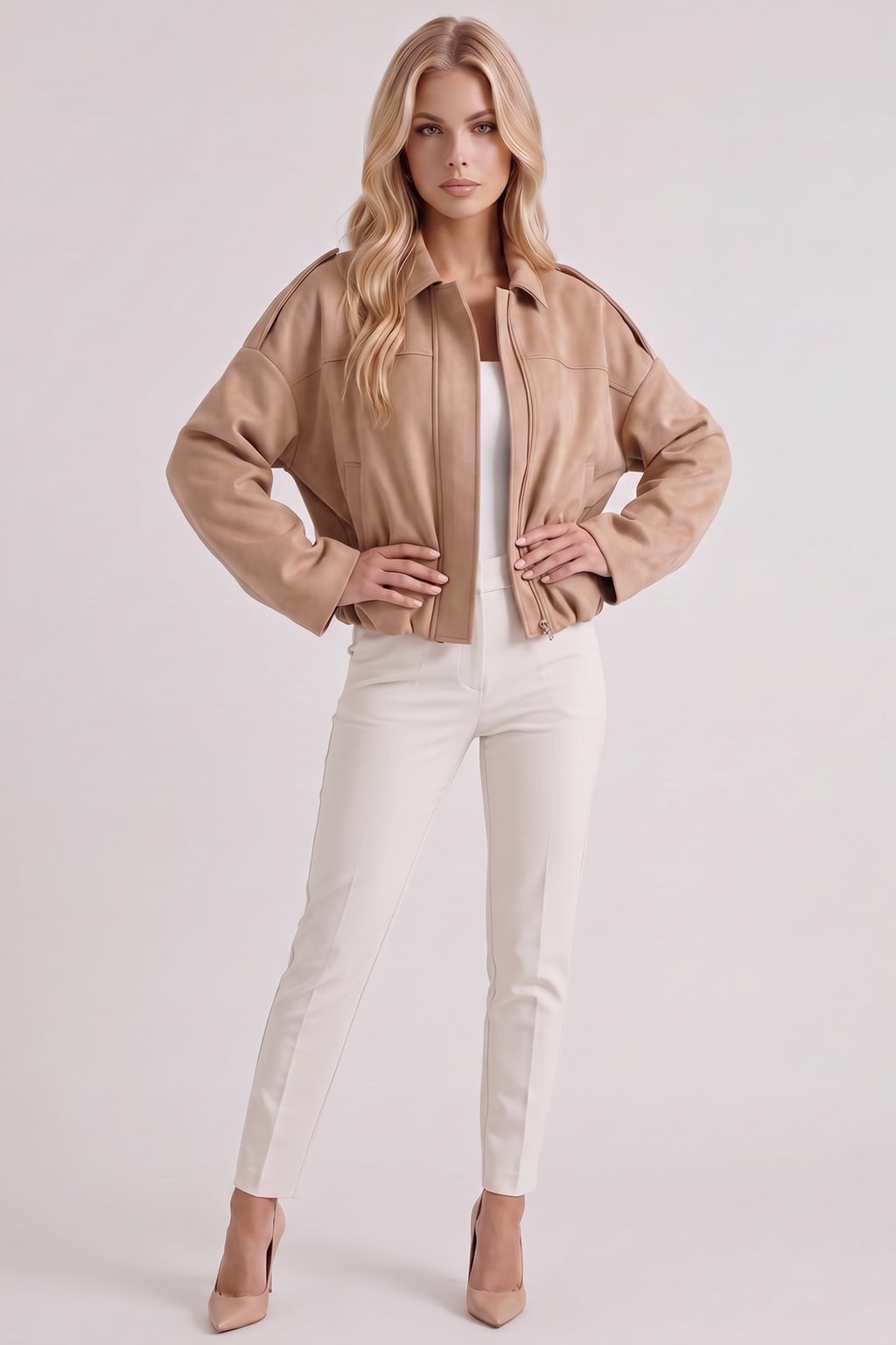 Suede Bomber Jacket with Point Collar - 4