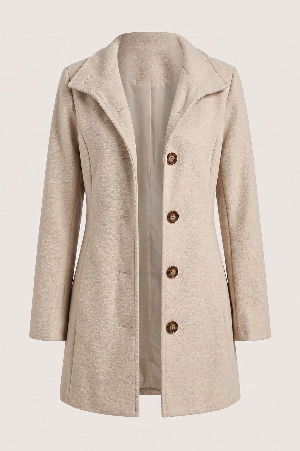 Elegant Waist-Cinching Mid-Length Coat With Stand Collar - 1