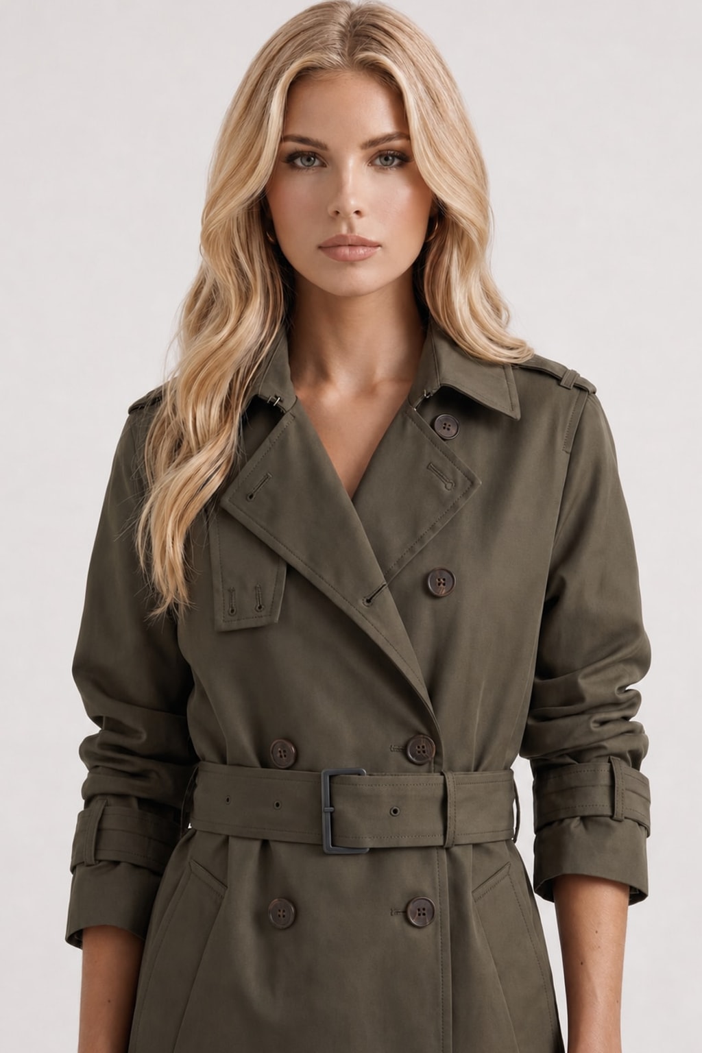 Trench Coat with Belted Double-Breasted Front - 3