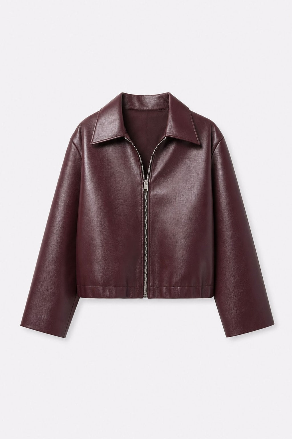Cropped Matte Biker Jacket With Front Zip - 1
