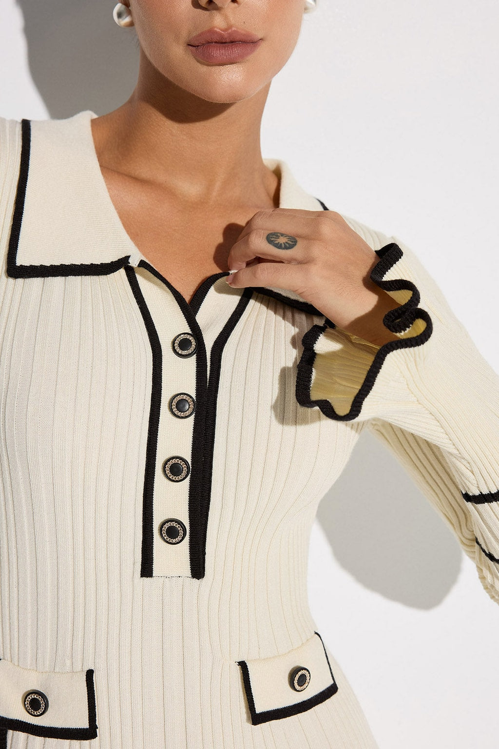 Ribbed Knit Contrast-Trim Sweater Dress - 5