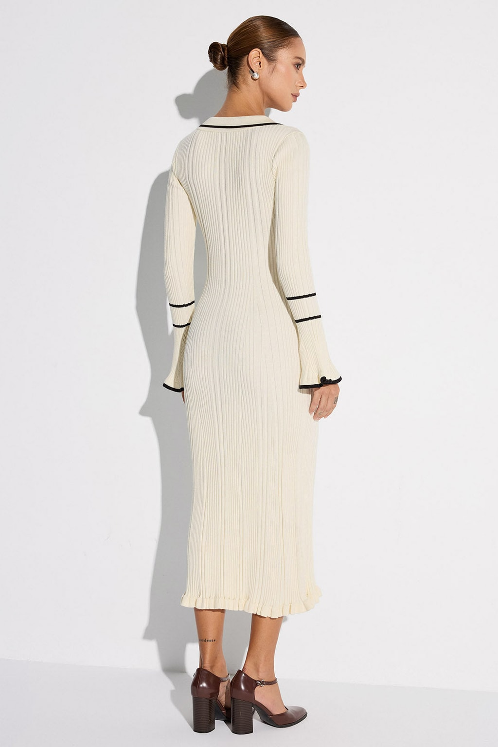 Ribbed Knit Contrast-Trim Sweater Dress - 4