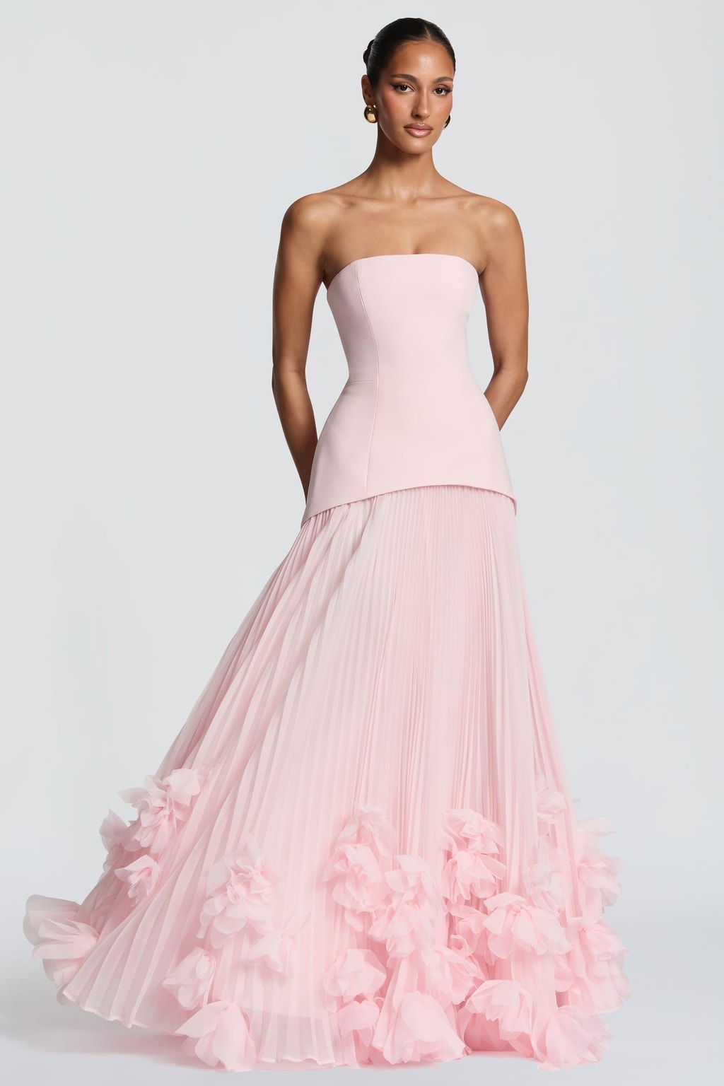 Crepe Corset Gown With Floral Appliqué Hem - 2