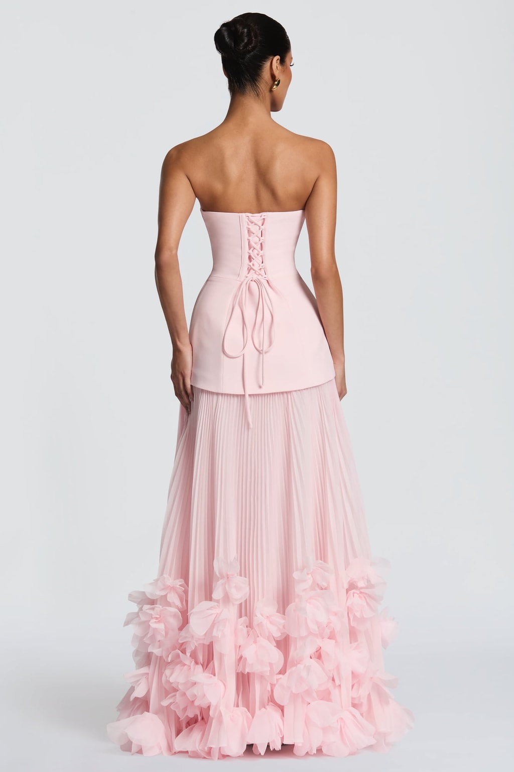 Crepe Corset Gown With Floral Appliqué Hem - 4