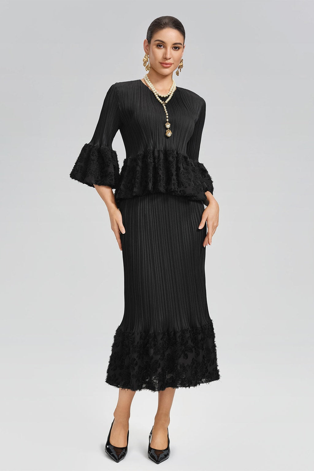 Stretch Set With Pleated Bell Sleeves - 2