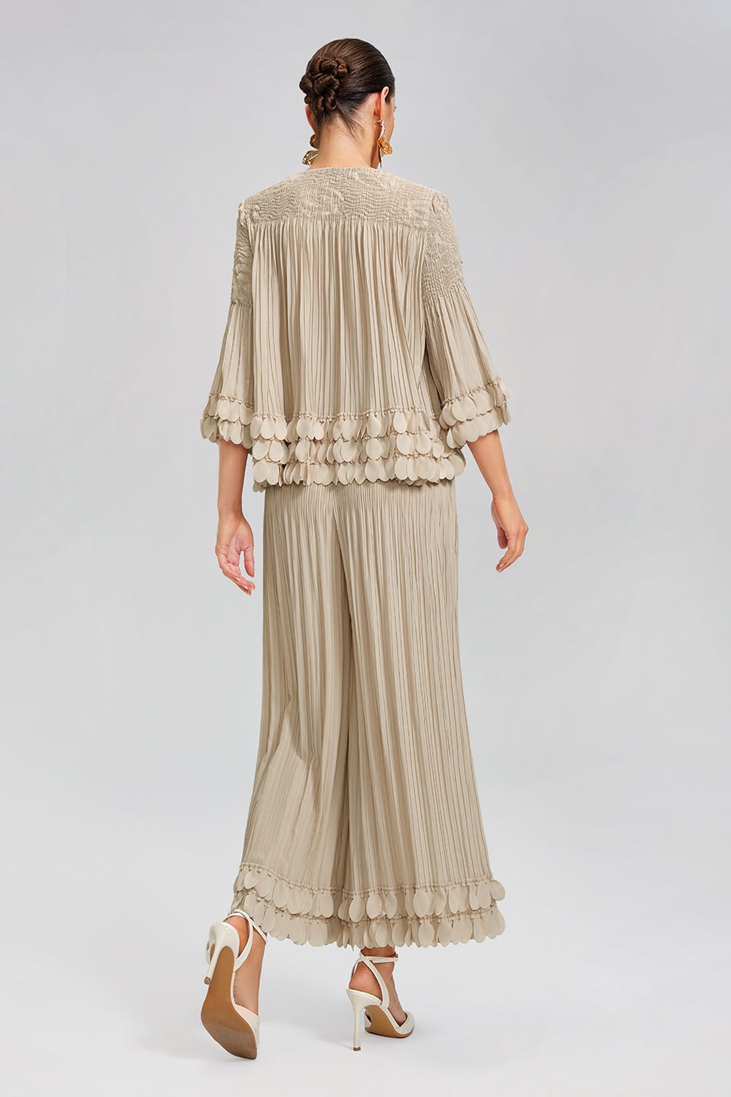 Floral Beaded Pleated Set - 6