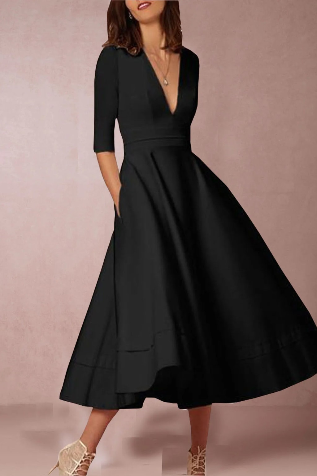 A-Line Midi Dress With Retro-Inspired Design - 2
