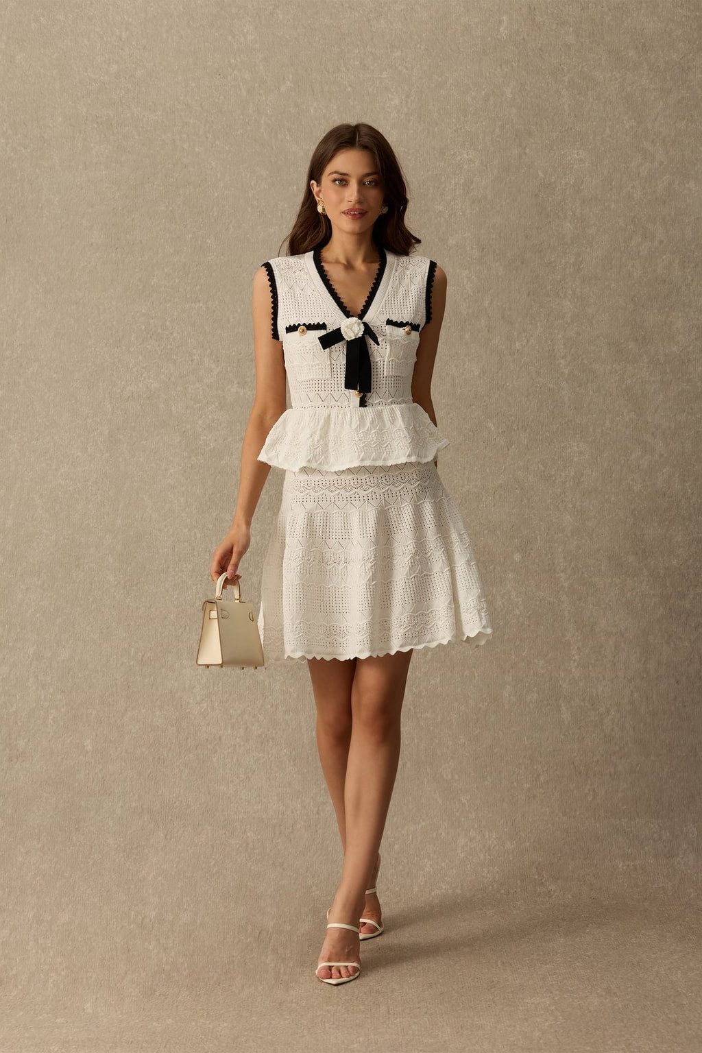 Knit Peplum Midi Dress With Contrast Trim - 2