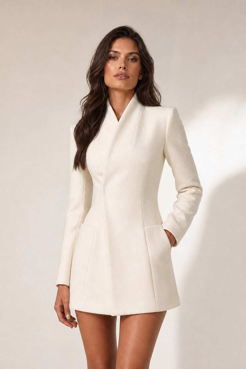 Tailored Fabric Mini Dress With High Neck - 2