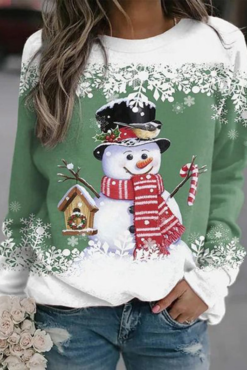 Knit Sweater - Snowman Print Holiday Pullover - 2