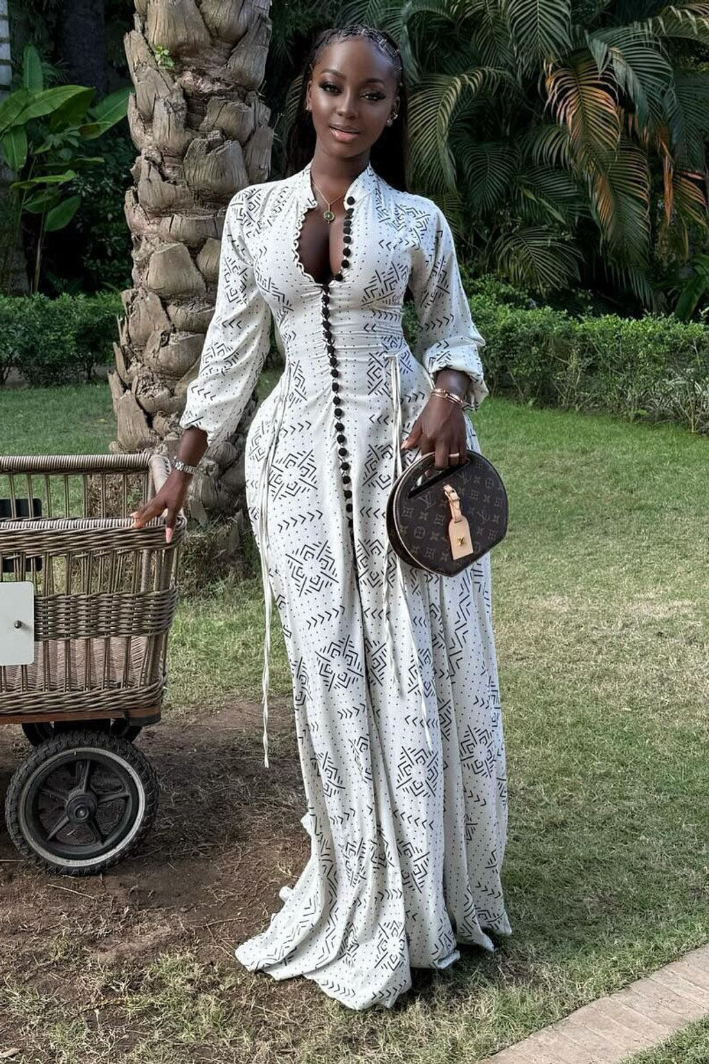 Cotton Maxi Dress with Geometric Print - 2