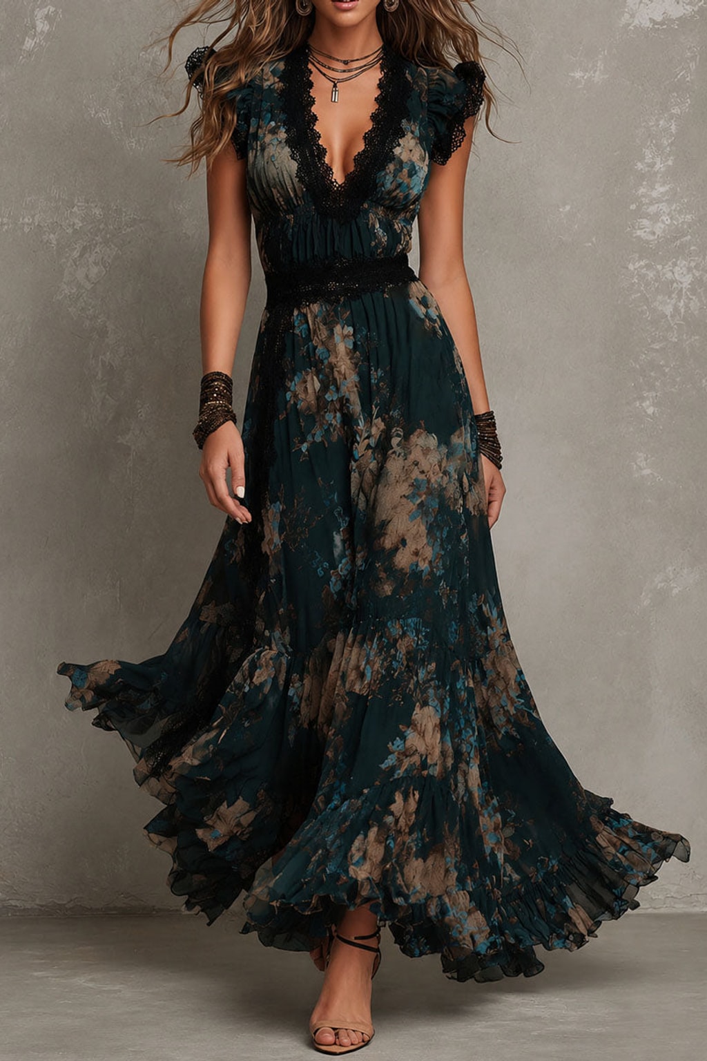 Soft Fabric Maxi Dress With Tiered Skirt - 1