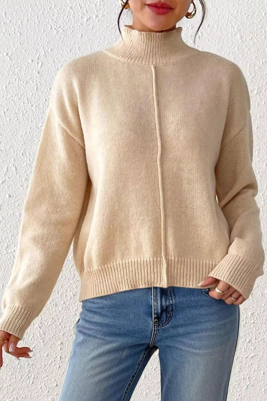 Acrylic Blend Turtleneck Sweater With Dropped Shoulders - 1