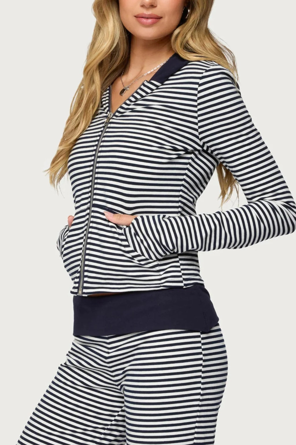 Casual Outfits Two Piece Set With Striped Hoodie - 2