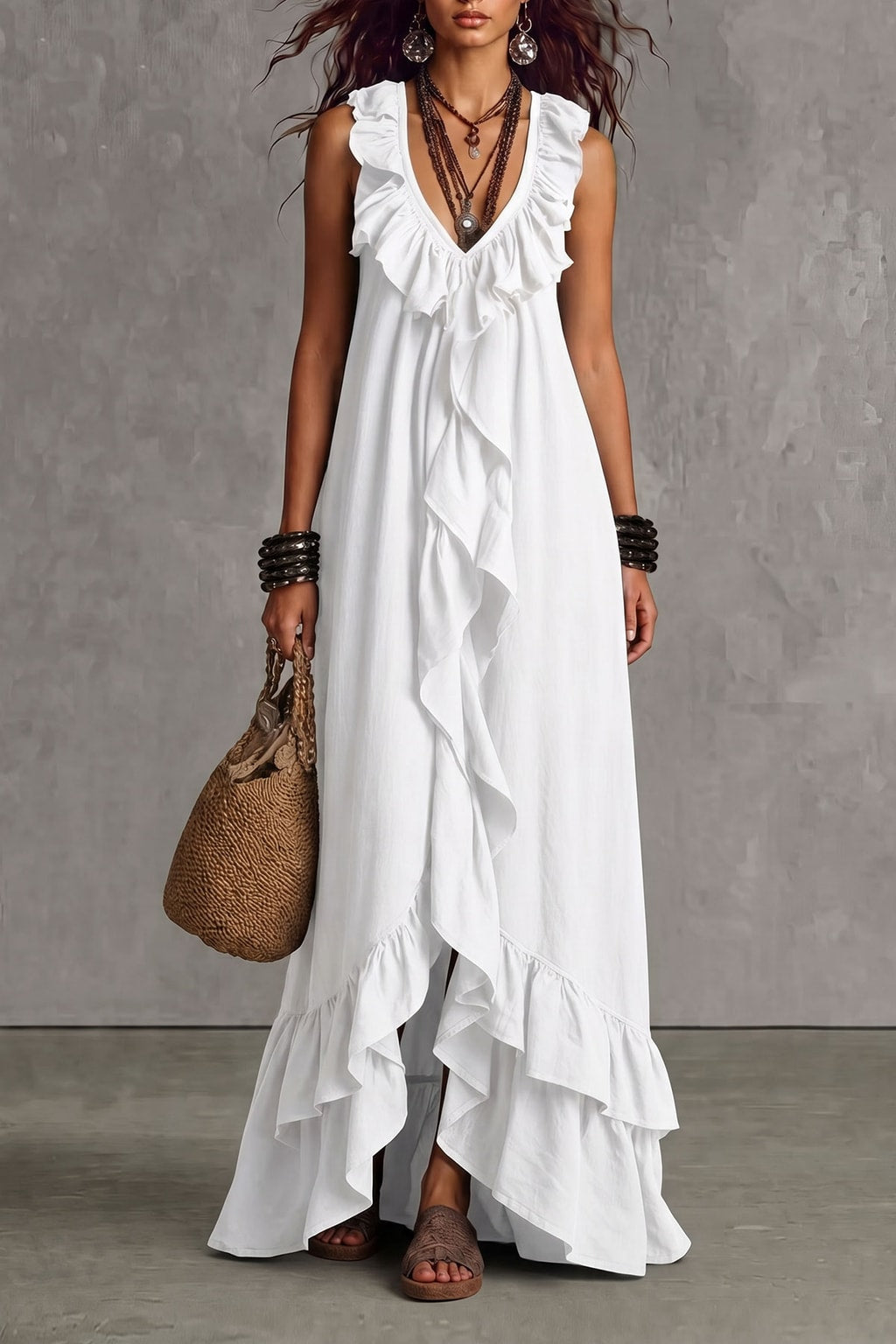 Terylene Maxi Dress With Ruffle Trim - 2