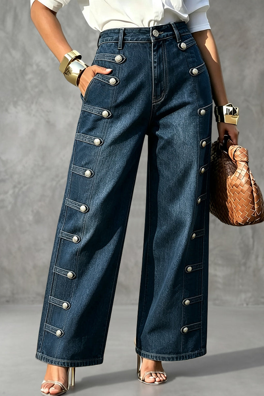 Denim Jean Pants With Wide Leg - 2