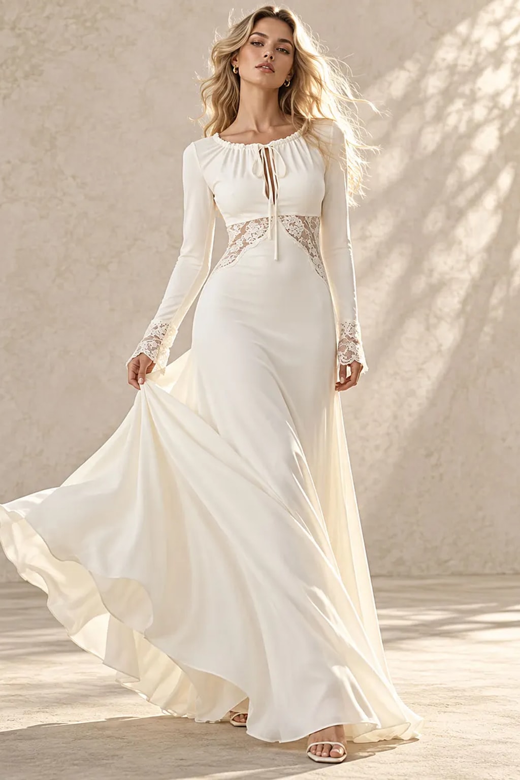 Polyester Maxi Dress With Lace Patchwork - 2
