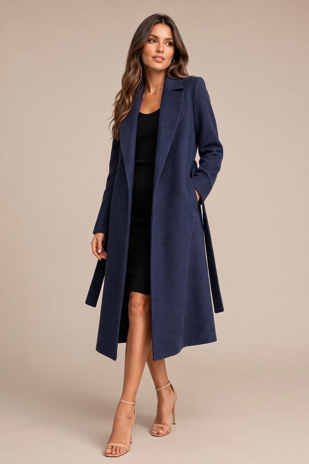 Wool Longline Coat With Belted Lapel Style - 2