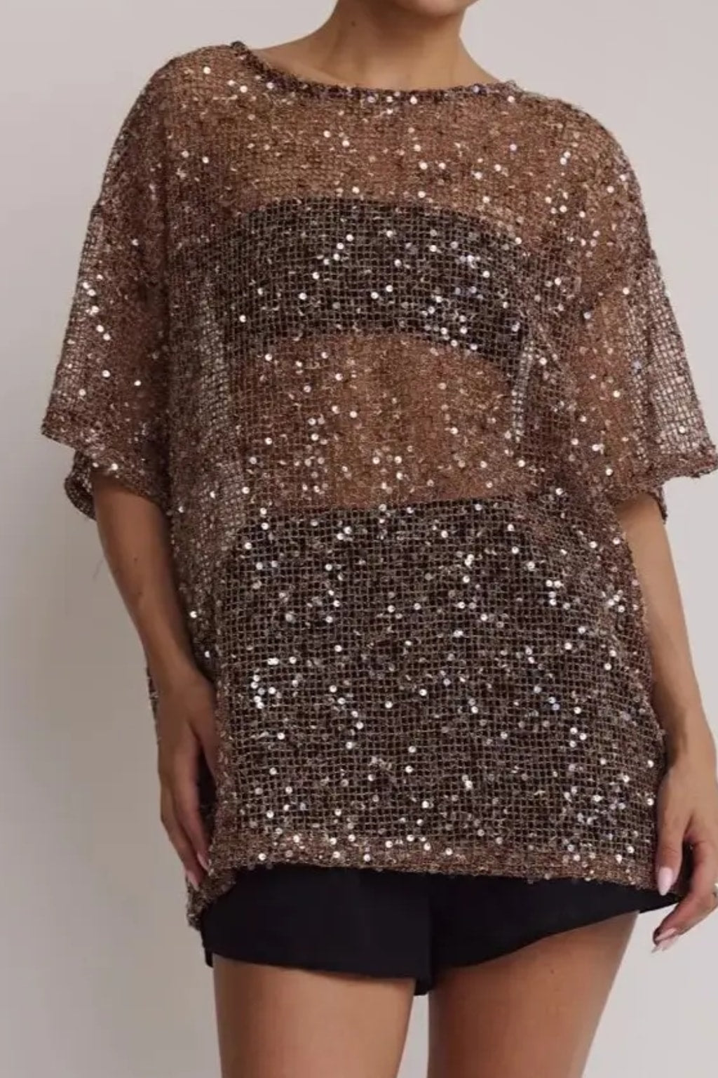 Sequin Mesh Top With Oversized Fit - 2