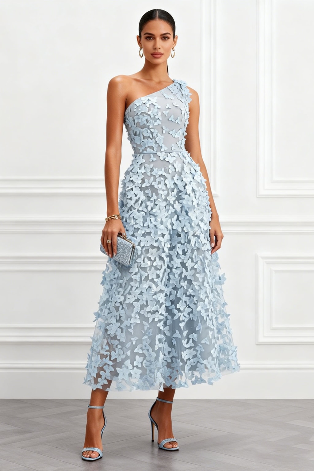 Polyester Midi Dress With 3D Florals - 2