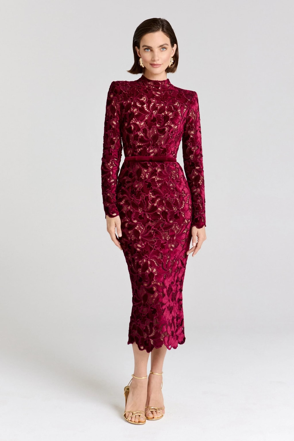 Lace Midi Dress With High Neck - 2