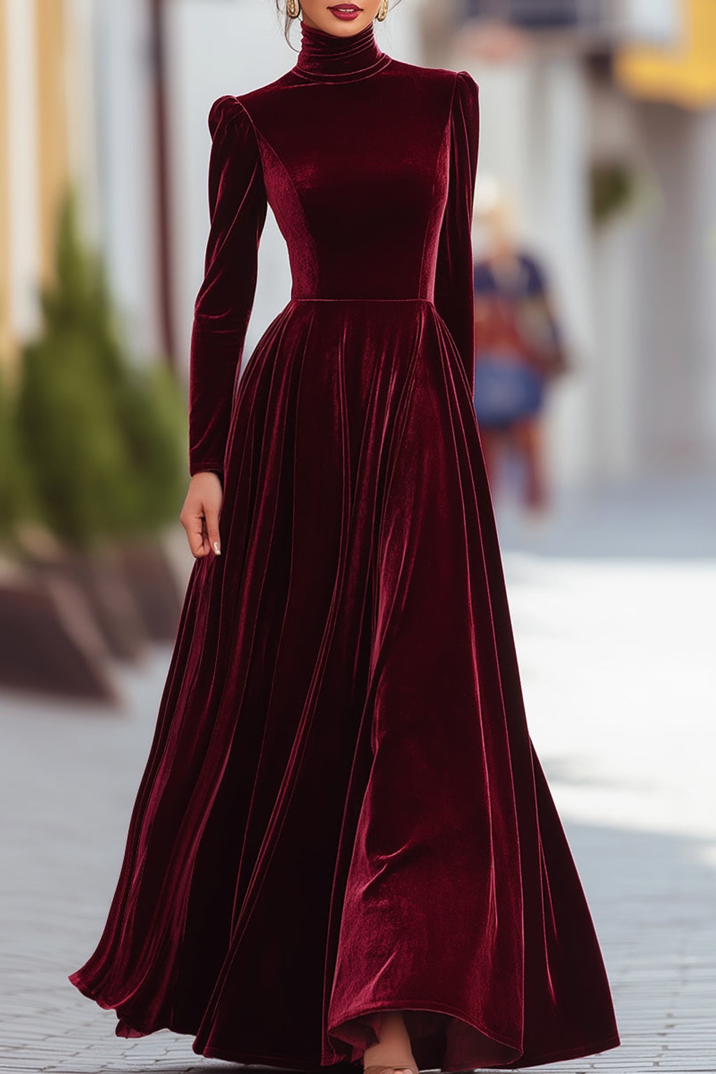 Velvet Gown With Long Sleeves - 2