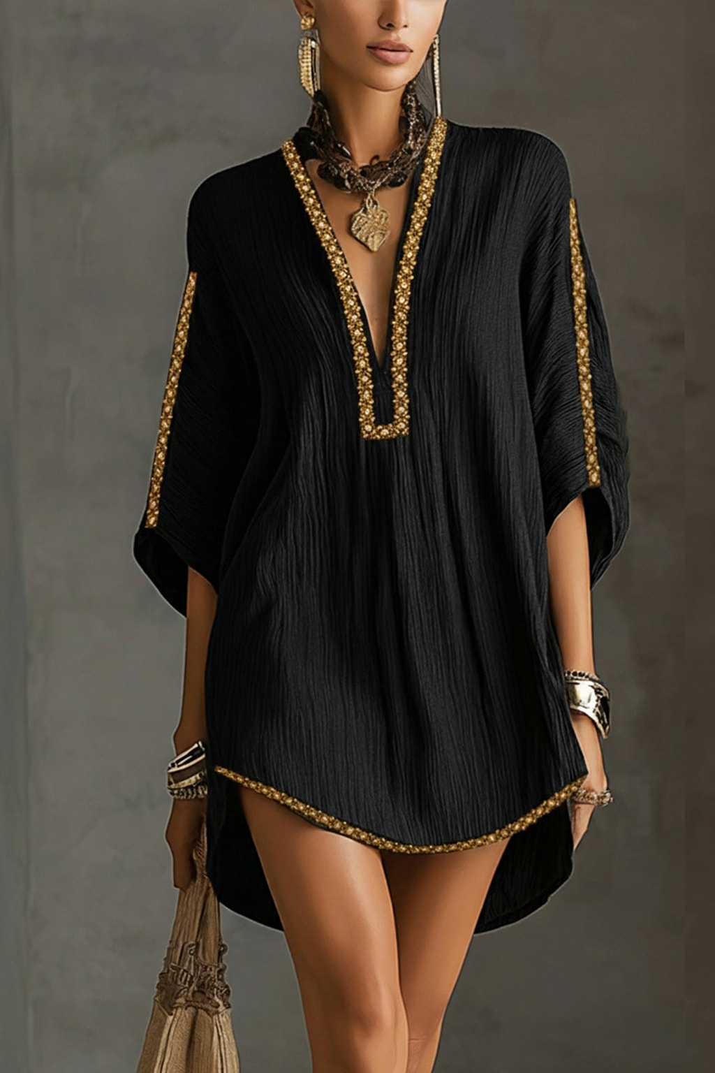 Crepe Mini Dress With Deep V-Neckline - 2