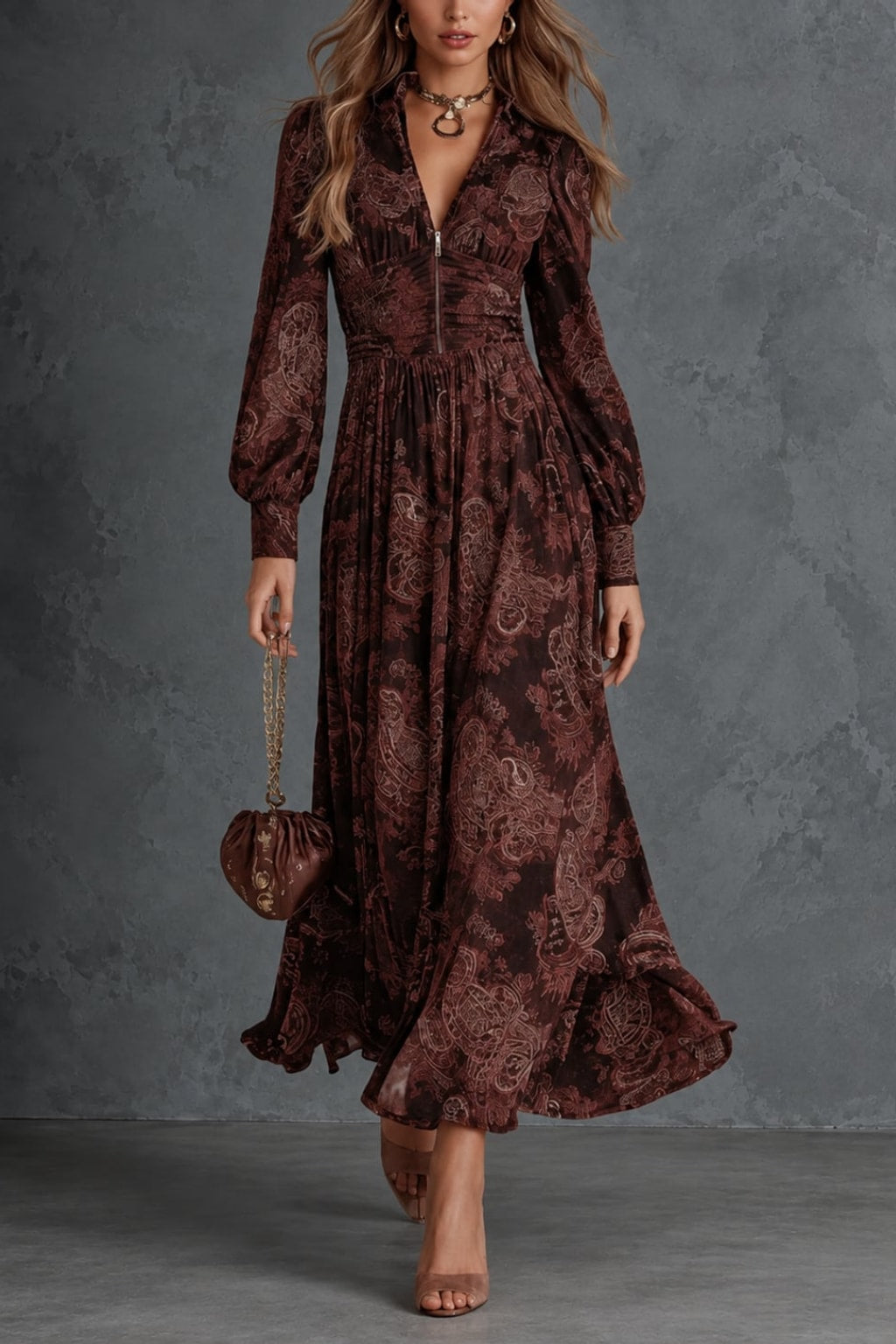 Cotton Shirt Dress With Maxi Length And Dark Brown Check - 2