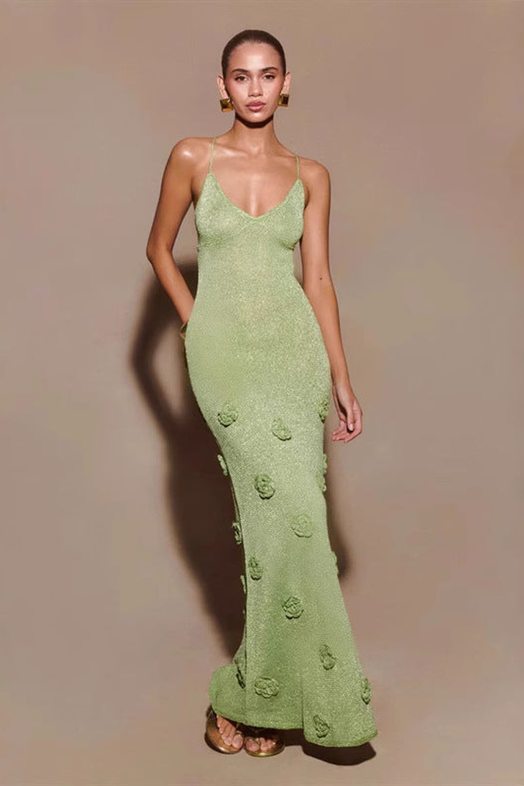 Cotton Crochet Maxi Dress with Floral Detail - 2
