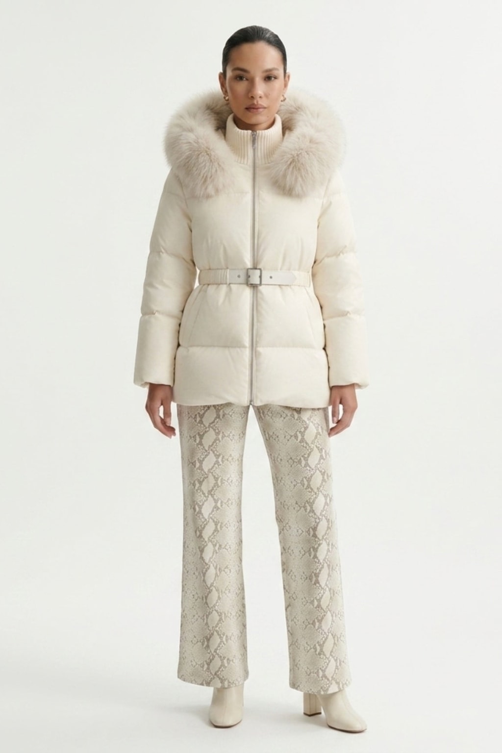 Goose Down Coat With Raccoon Fur Hood Trim - 2