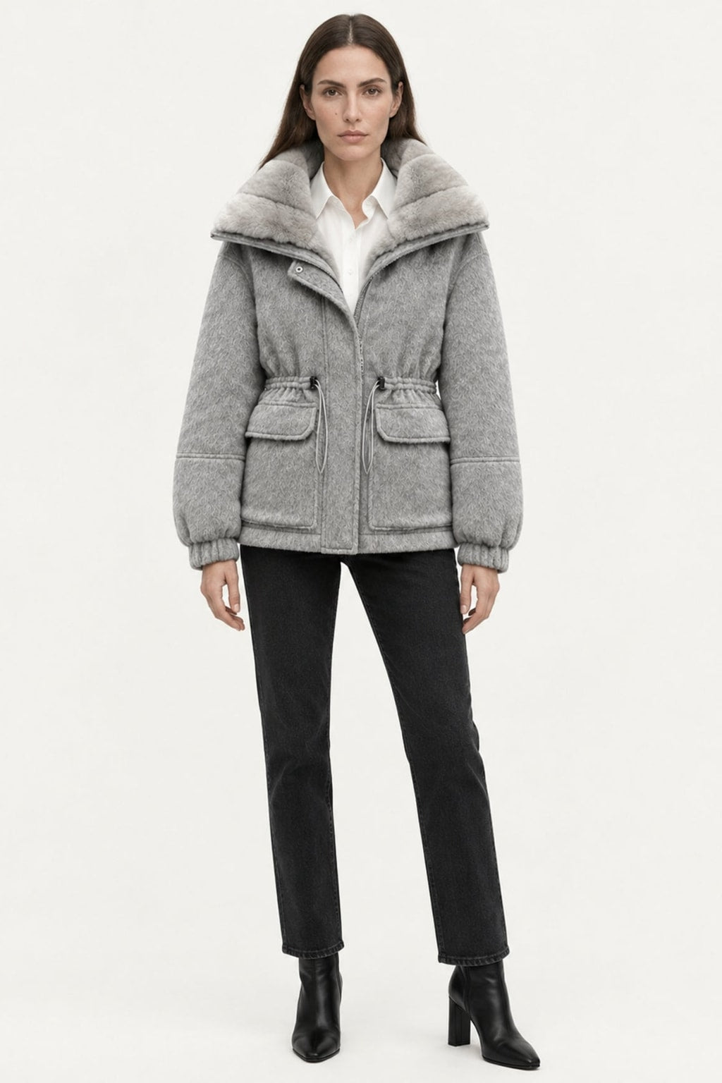 Cashmere Wool Parka Jacket With Rex Rabbit Fur Lining - 2