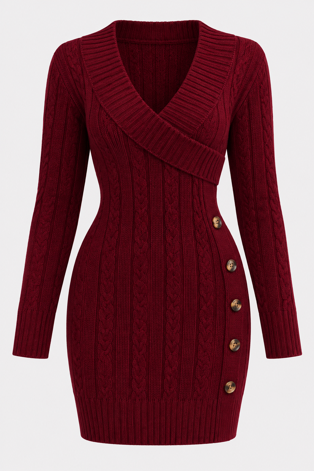 Cable Knit Dress with V-Neckline