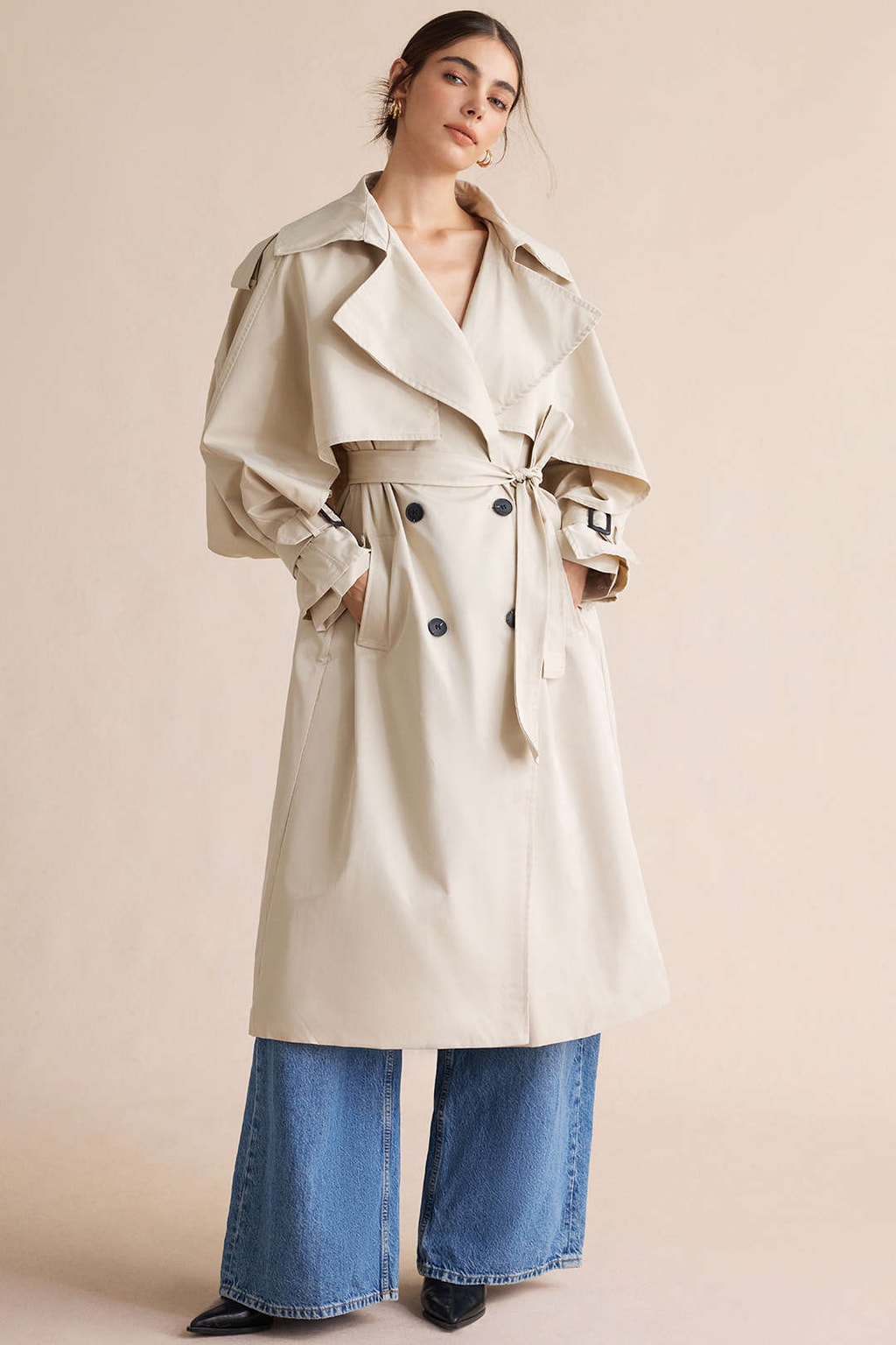 Polyester Twill Coat With Belted Waist - 2