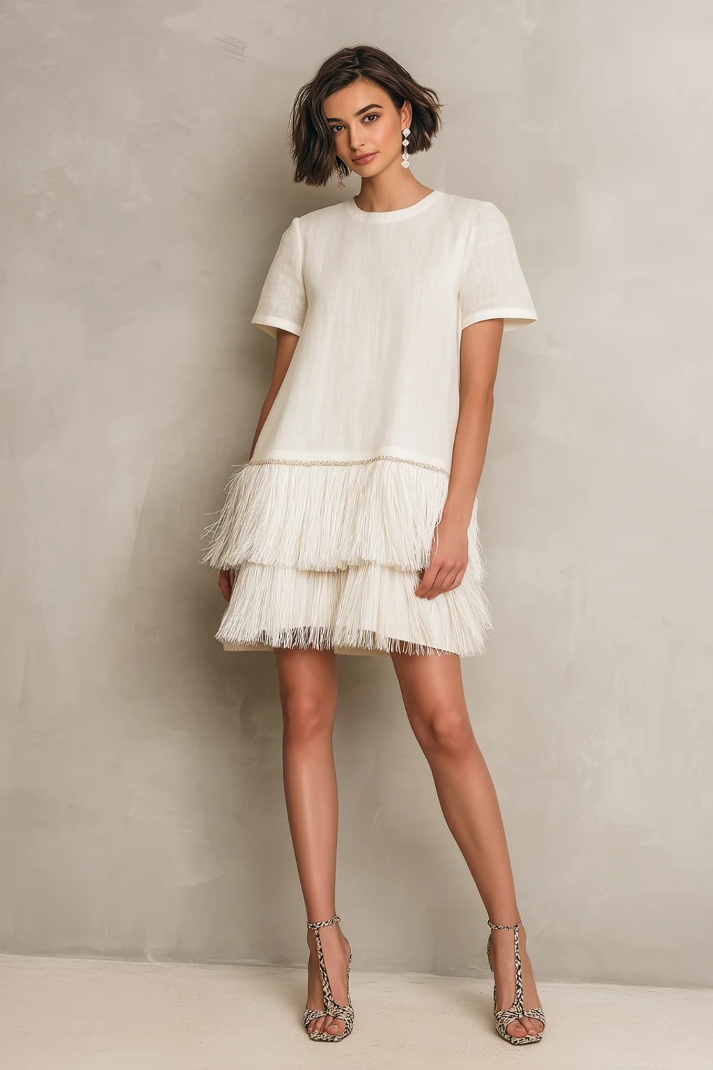 Cotton Mini Dress With Fringe Hem - 2