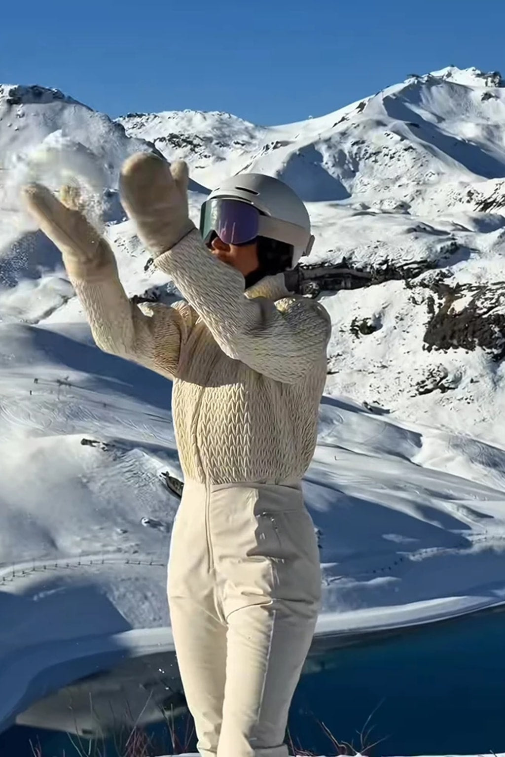 Broadcloth Ski Jumpsuit Quilted Stand Collar Cream - 2