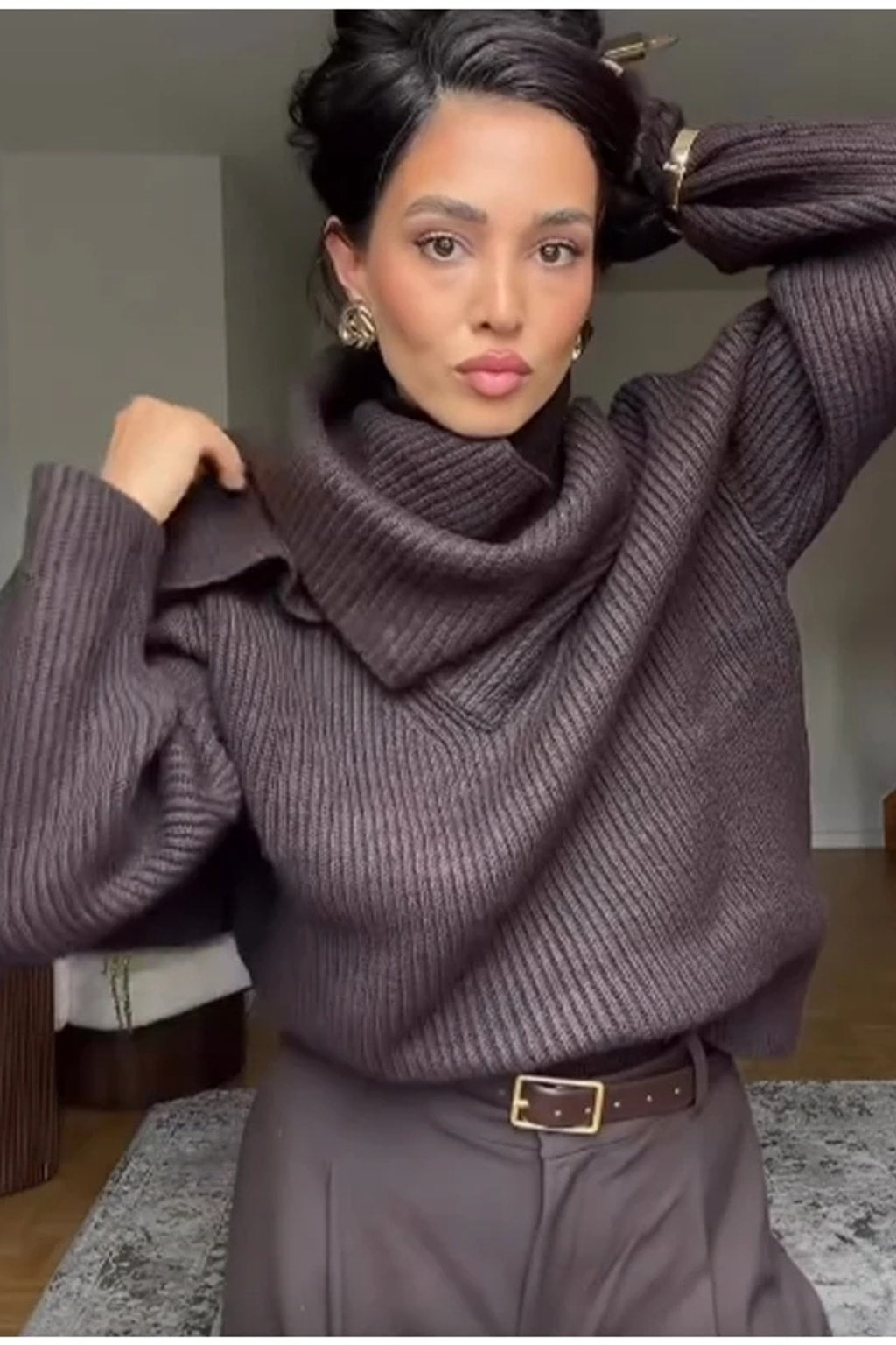 Turtleneck Sweater Chic Scarf Collar - 2