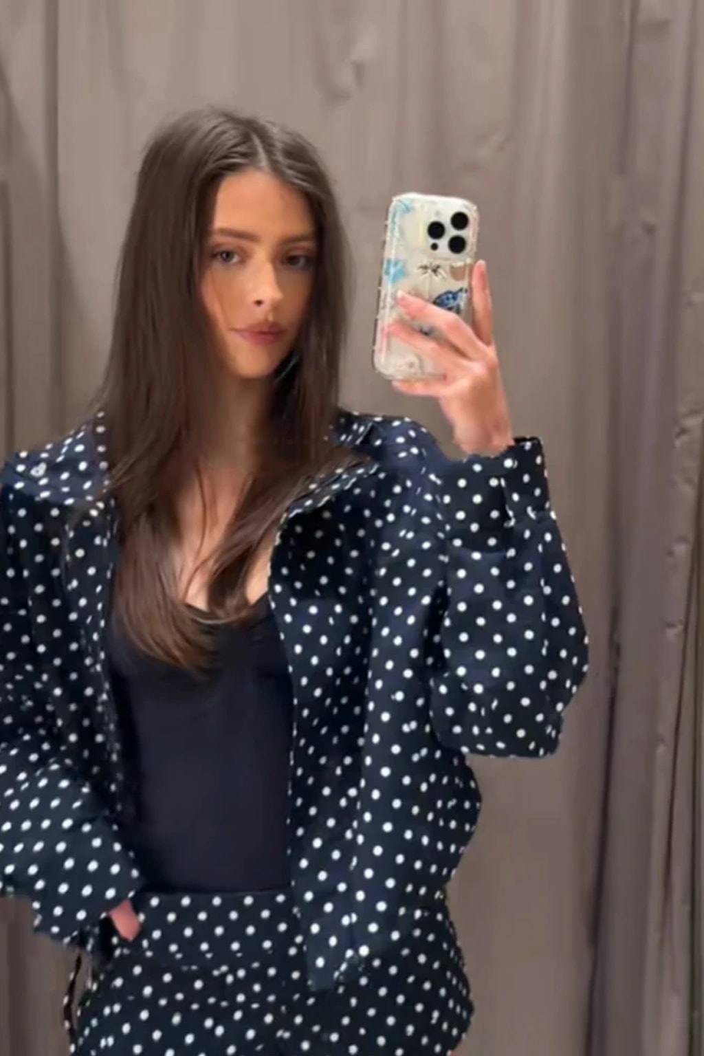 Coat Outfit Set With Polka Dots - 2