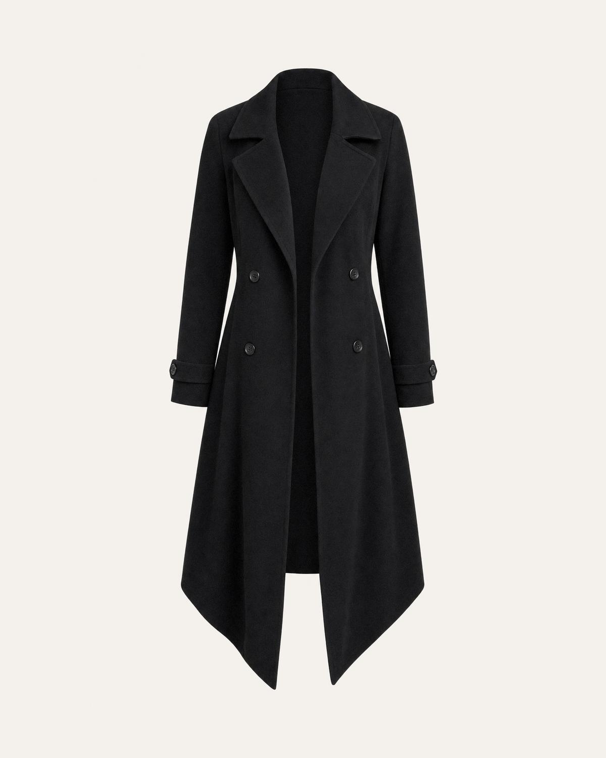 Coats and jackets - black belted longline trench coat on ivory