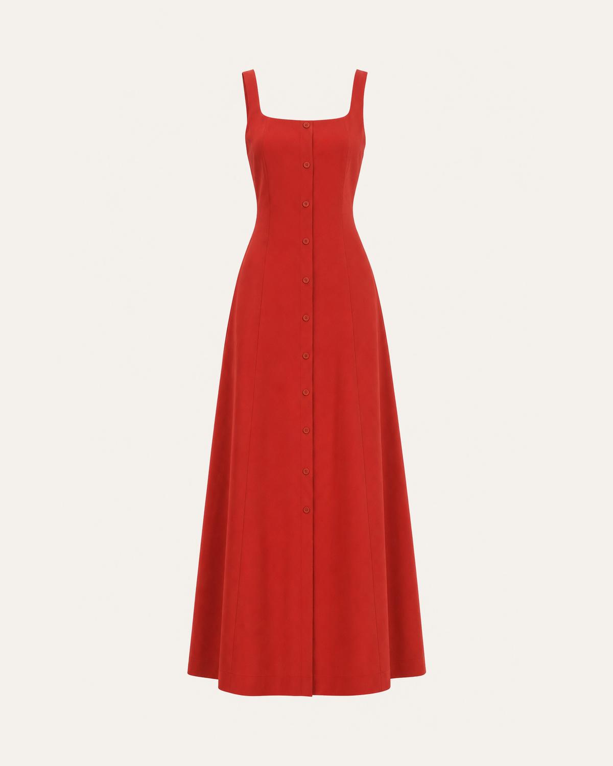 Dresses - red square neck maxi dress on ivory