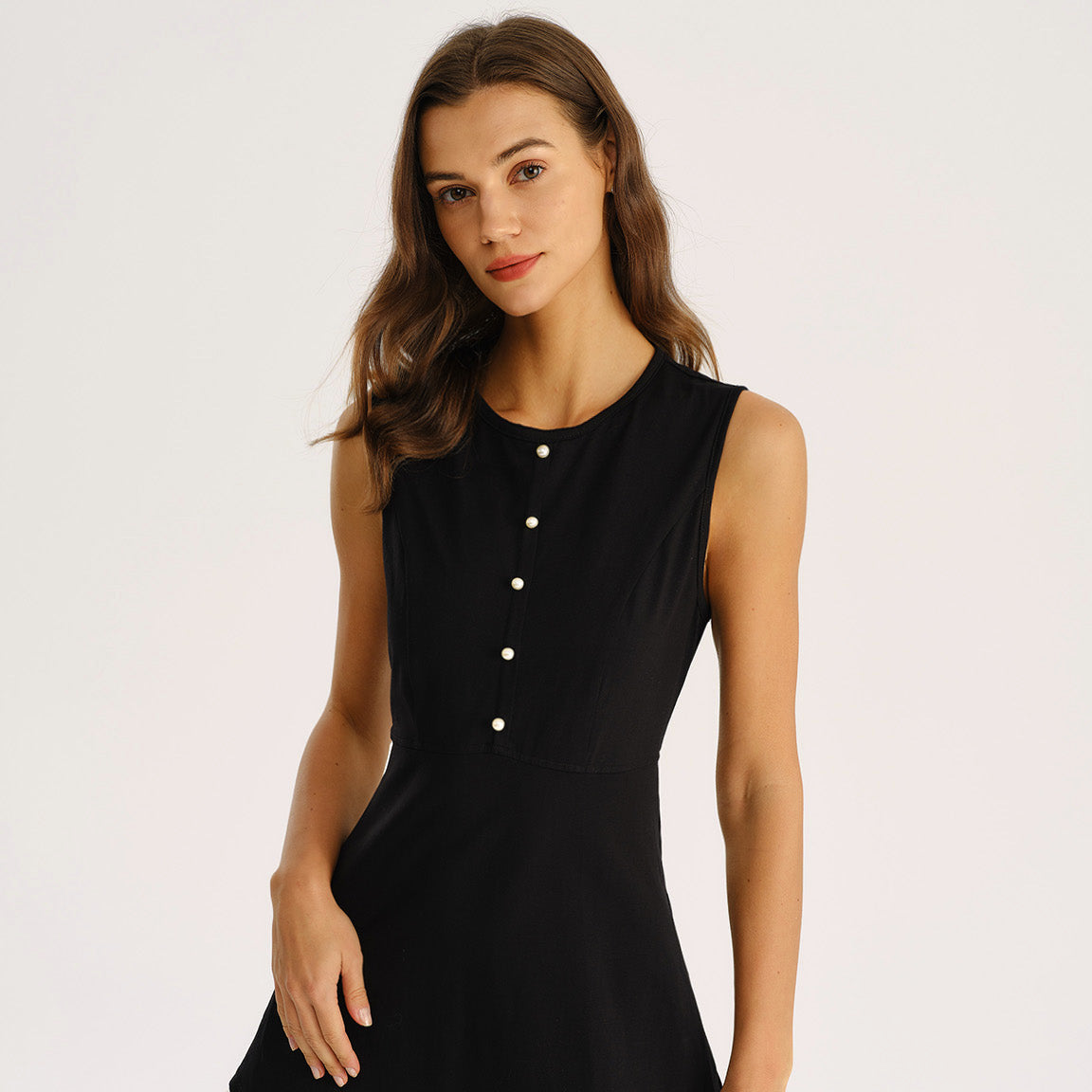 Mini dresses - black contrast collar A-line mini dress worn on ivory